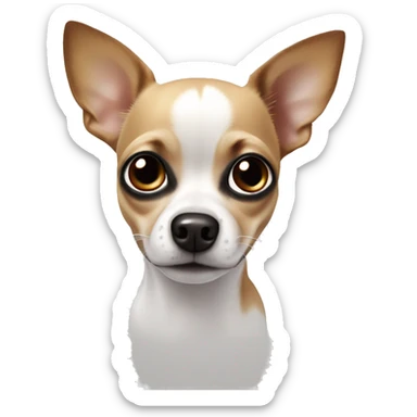 Chihuahua with a white body, black ears, brown splotches can next to his big eyes but a white part down the middle of its head to its nose  sticker
