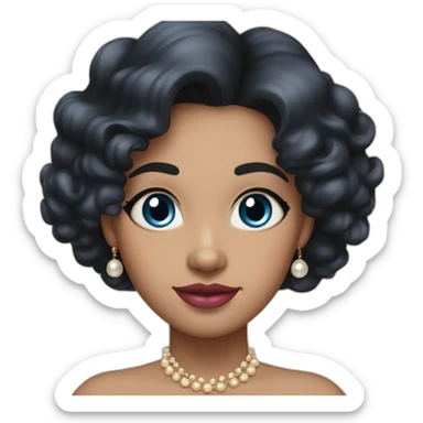 A beautiful mother with black dark hair and curls at the end. She has deep blue eyes and big pink lips. She also has golden earrings with pearls. sticker