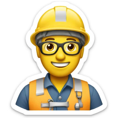 an emoji showing an engineer with a plan - the emoji must be a yellow round happy face sticker