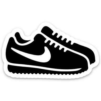 A pair of Nike Cortez sneakers in a black filled icon style, with a retro design. sticker