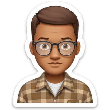 emoji of a Will Smith lookalike, short brown hair, plaid shirt, elegant, software engineer, smart glasses sticker