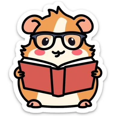 studious guinea pig with glasses reading a book sticker