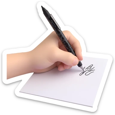 A hand holding a pen, aggressively scribbling on a piece of paper. The pen is clearly visible. The paper is filled with random black scribbles, so dense that most of it looks nearly black sticker