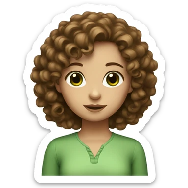 a girl with curly brown hair and green eyes sticker