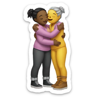 hugging lesbians where one wear septum piering, wearing yellow stipe clothes. sticker