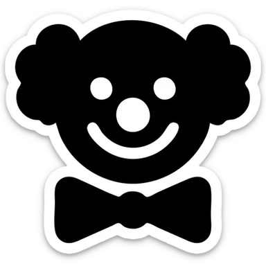 Smiling clown face with curly hair and a bow tie sticker
