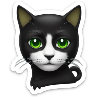Chat noir et blanc avec les yeux vert sticker