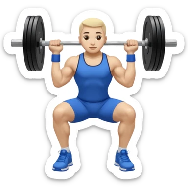 Blue clothes blue shoes barbell squats, каштановые волосы собранные в хвост,  sticker