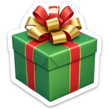 gift emoji, wrapped present with a bow, cheerful colors, simple design sticker