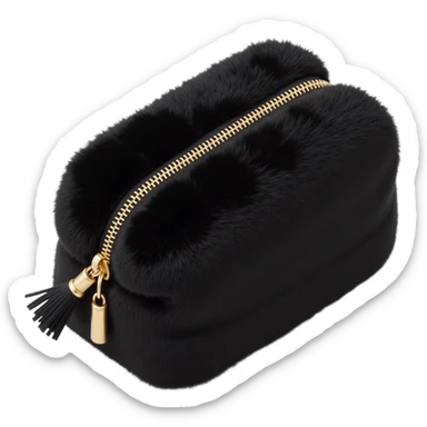 black fluffy faux fur cosmetics bag sticker