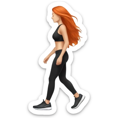 beautiful fair skin red orange long hair white girl cardio black leggings black top beautiful girly full body workout walking headphones side profile sticker
