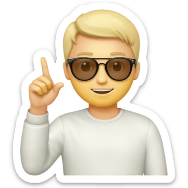 Create a yellow emoji of a guy wearing sunglasses pointing his index finger at the screen sticker
