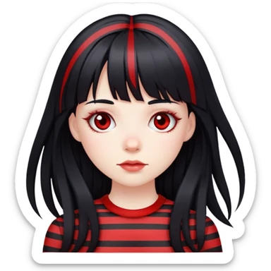 pale girl, long black hair with red striped hair and bangs sticker