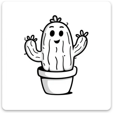 cactus with playful hand-drawn doodle lines sticker