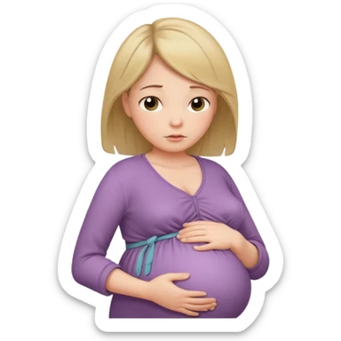 pregnant woman with neatly tied hair looking tired touching her big belly softly and breath slowly sticker