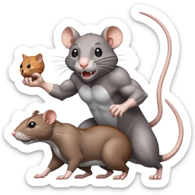 Giant rat, beating up cats sticker