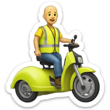 trottinette bald man with yellow safety vest sticker