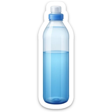 tall translucent plastic bottle with smooth curves and slightly tinted blue or white cap, filled with clear liquid, clean minimal design, no label, no measuring cap, no drops, no extras, sealed bottle, soft lighting, subtle shadows, emoji scale sticker