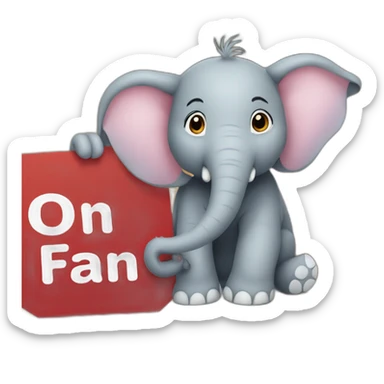 elephant holding a sign with "#1 Fan" on it sticker