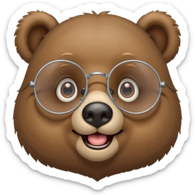 안경을 쓰고 웃고 있는 곰A cute, happy bear wearing round wire-rimmed glasses, with a small mole near the corner of its mouth sticker