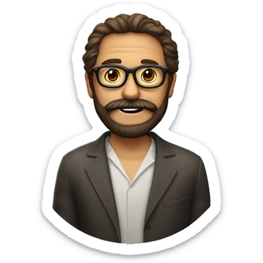 Una foto de un maestro con pelo castaño, gafas redondas, barba castaña y cara finita sticker