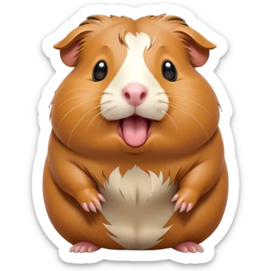 Cinematic Cute Yawning Brown Guinea Pig Portrait Emoji, Head tilted slightly with a dramatic, wide-open yawn, revealing a soft brown coat and tiny, droopy ears, round dark eyes barely open in drowsy contentment, Simplified yet irresistibly adorable features, highly detailed, glowing with a soft, cozy glow, high shine, relaxed yet expressive, stylized with a touch of whimsy, bright and endearing, soft glowing outline, capturing the essence of a sleepy yet affectionate guinea pig, so drowsy it feels like it could stretch out of the screen and curl up for a nap! sticker