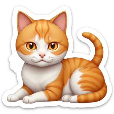 full body angry tiny short hair ginger and white cat with orange eyes lying down sticker