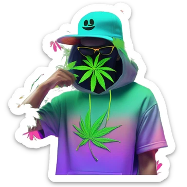 Hemp leaves Multicoloured neon person smoking wearing hoodie dancing hip hop bucket hat tropical Skater fashion aesthetic baggy clothes graphic t shirt 420 sticker