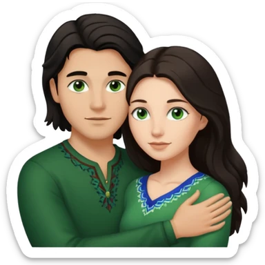 young Métis man and young white woman in a loving embrace, the woman has long dark hair and green eyes sticker