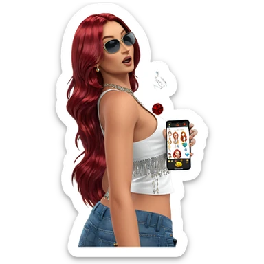 red haired girl with jewelry sticker