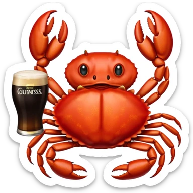 A crab holding a guiness sticker