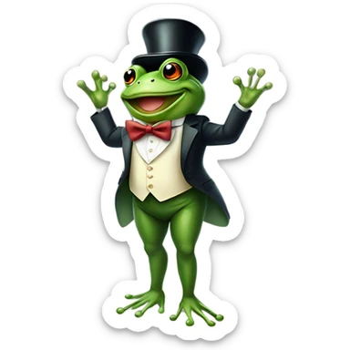 Frog wearing a top hat and bow tie standing on two legs smiling sticker