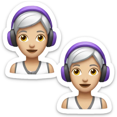 White Woman with short, purple hair wearing ear defenders  sticker