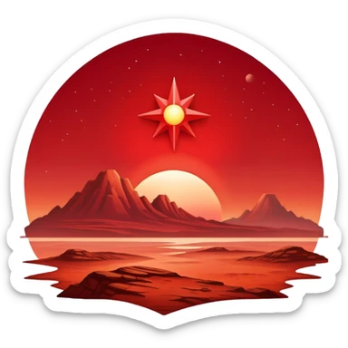 Bright red star rising over Mars horizon, dawn breaking sticker