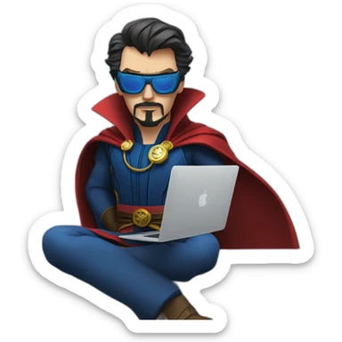 Doctor Strange with macbook and power glasses sticker