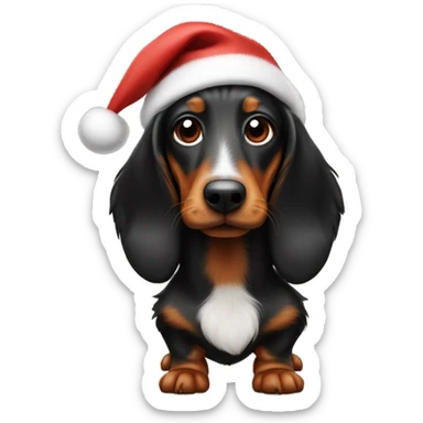 Black and brown long haired wiener dog with Santa hat on sticker