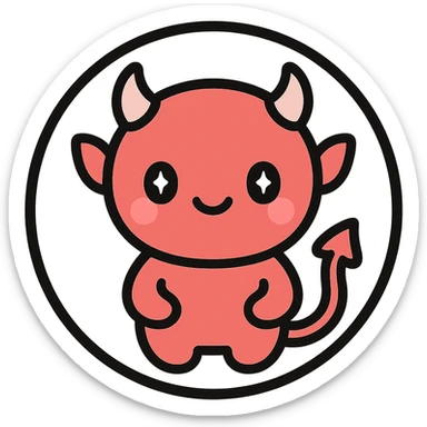 little alchemy style icon
subject: crimson devil
border: medium-black
shape: round, circular
background: white
style: full color fill with medium black outlining sticker