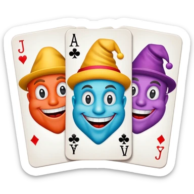 3 poker cards, with crazy colorful human jolly jokers inside sticker
