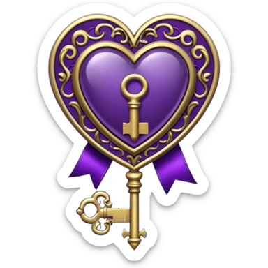 purple heart with a gothic key and velvet ribbon, dark romance sticker