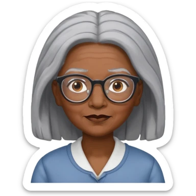 emoji of a black grandma women with long black and gray hair with glasses and brown eyebrows sticker