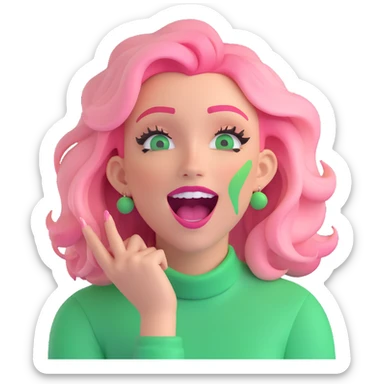 an excited woman with blond and pink hair and green make up sticker