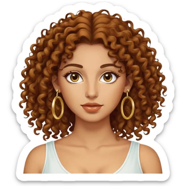Attractive Greek woman with long curly amber-brown hair and gold hoop earrings sticker