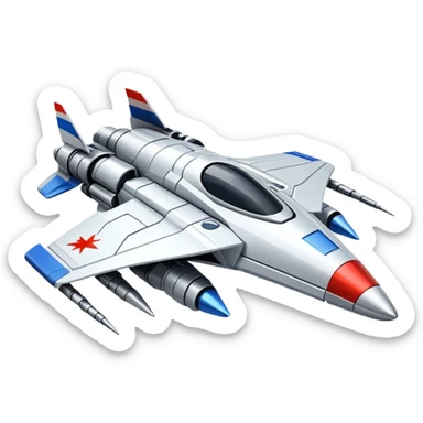 Futuristic war spaceship with Russian flag colors, sleek design sticker