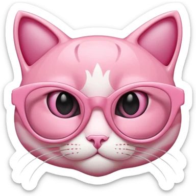 A 3D cartoon rose-pink cat-eye shaped spectacle, glossy curved frame, soft reflections, isolated on plain background. only glasses. sticker