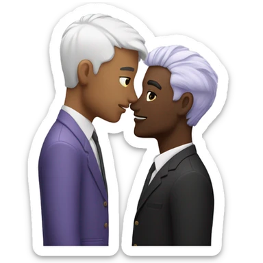 Two men kissing, one of the white with lavender hair and the other person is black with black hair sticker