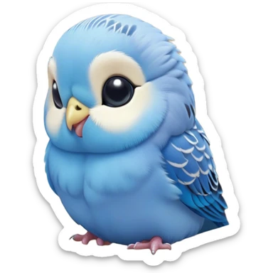 Meme-Worthy Cute Sleeping Blue Budgie Portrait Emoji, Head resting peacefully with a contented smile, showcasing a petite, delicate build and a luxuriously soft blue feathered fur, eyes shut in a serene nap, Simplified yet hilariously adorable features, highly detailed, glowing with a soft, drowsy light, high shine, relaxed and utterly lovable, stylized with an air of playful laziness, bright and heartwarming, soft glowing outline, capturing the essence of a comically sleepy budgie, so meme-worthy it feels like it could instantly become the next viral sensation of adorable slumber! sticker