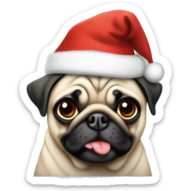 Pug wearing christmas hat sticker