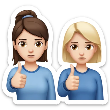 Girl with one hand giving thumbs up and the other hand giving thumbs down, showing mixed feelings, conflicted expression sticker