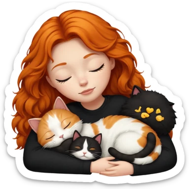 short hair Ginger Girl sleeping with a black and a white bigger cat  sticker