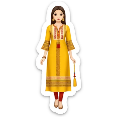 Long yellow kurti with block prints and tassels sticker
